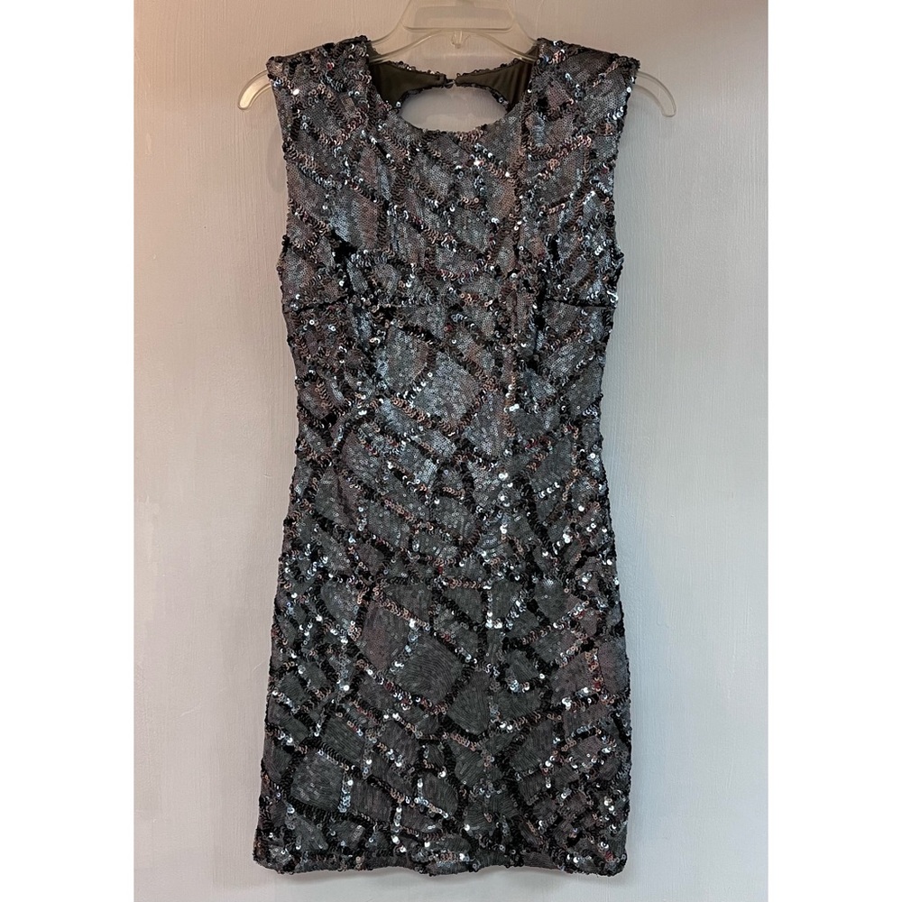 Women’s Arden B Silver Charcoal Sequin Sleeveless Mini Dress, Size XS